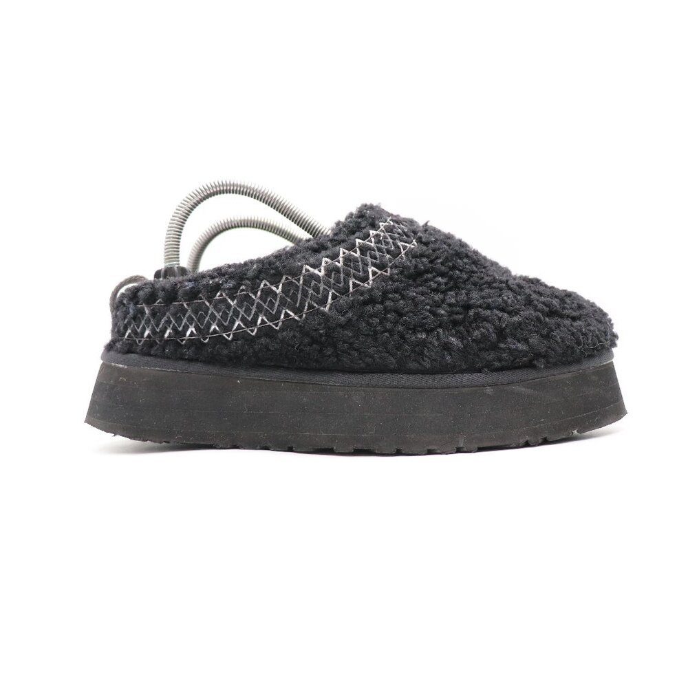 UGG Tazz Braid Platform Clog Slippers Women's Size 9 Black Fluffy 1143976